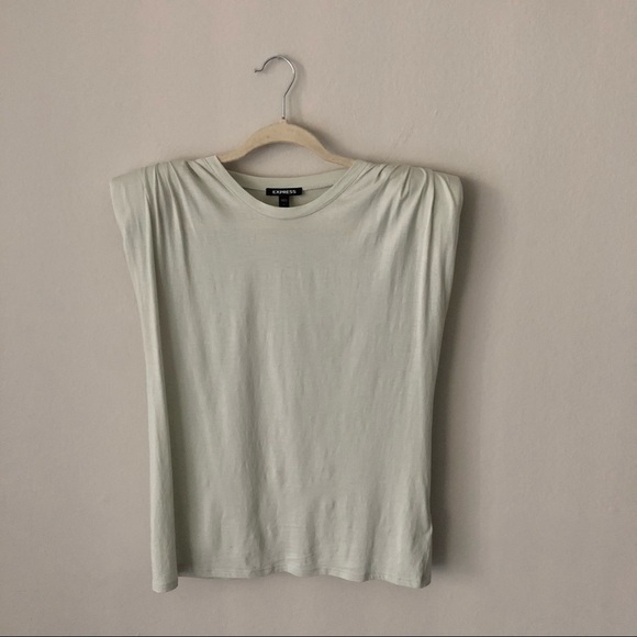 Express Padded Shoulder Top Pima Cotton in Sage S - Picture 2 of 7